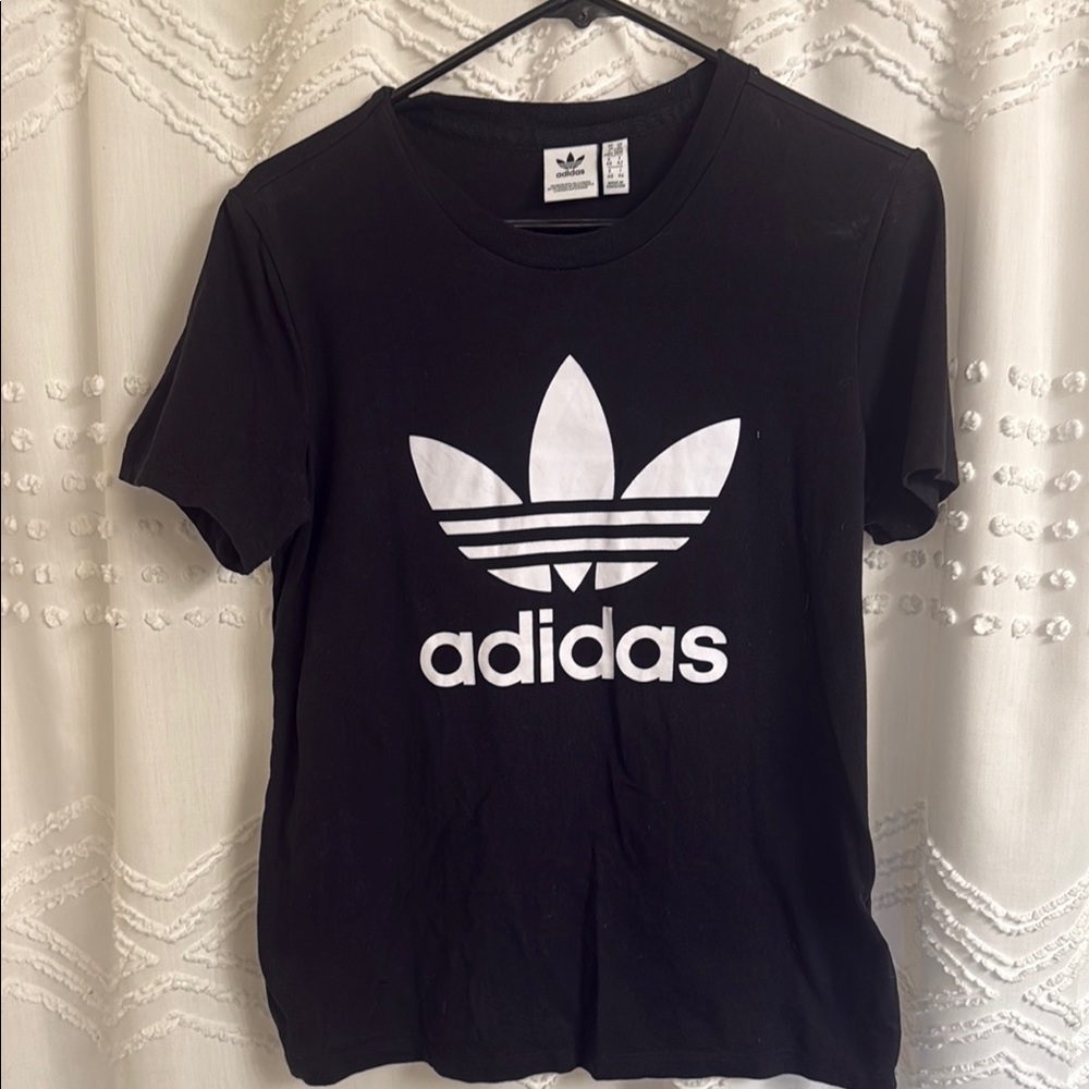 Adidas Black T-Shirt with White Logo - Medium